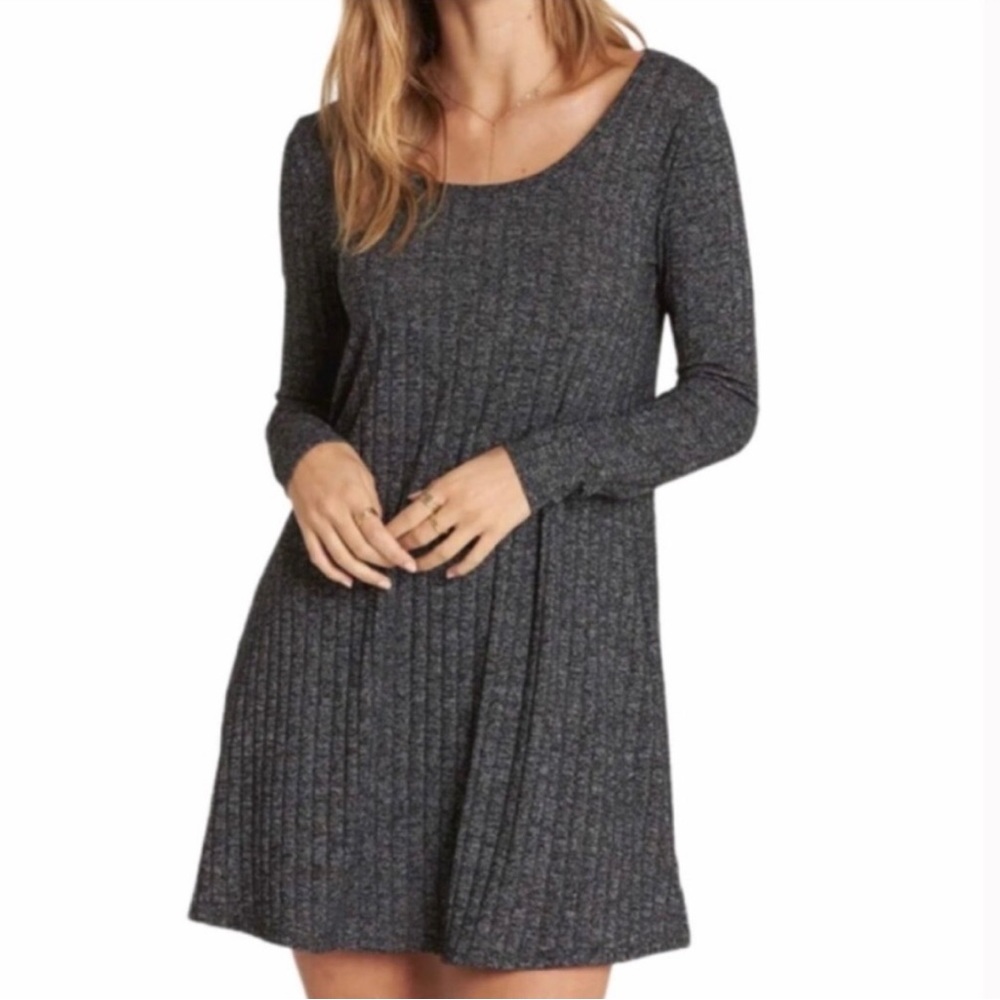 Michael Stars Gray Ribbed Knit Long Sleeve Swing Dress Size M Preppy Boho NWT